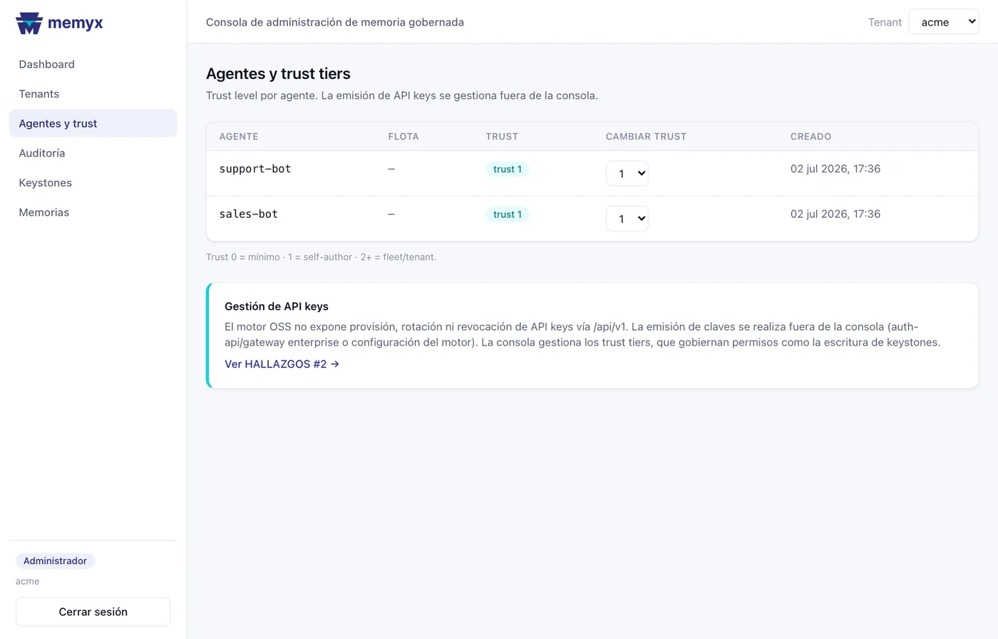 Agentes y trust tiers